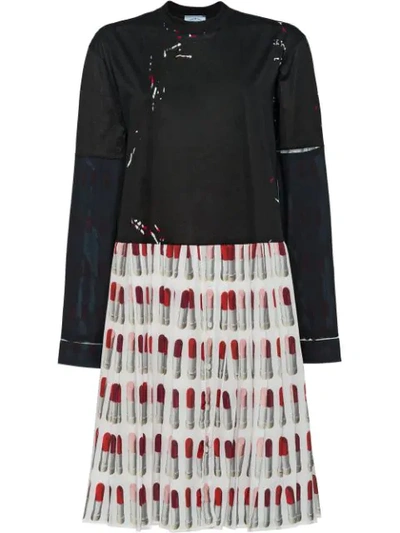 Prada Pleated Printed Crepe And Jersey Dress In Multi