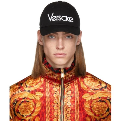 Versace Black Cotton Hat With Embroidered Logo