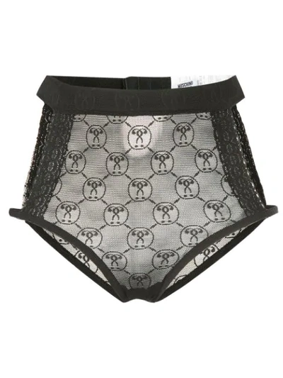 Moschino Cutout Monogrammed Mesh Briefs - Black