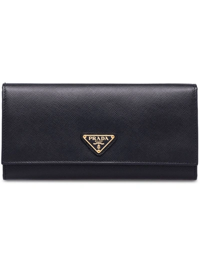 Prada Logo Plaque Wallet In Black