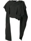 A.W.A.K.E. DRAPED CROPPED ASYMMETRIC BLOUSE