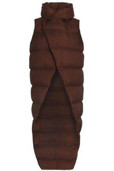 Rick Owens Woman Quilted Shell Hooded Down Waistcoat Brown