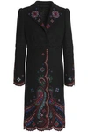 ROBERTO CAVALLI WOMAN EMBROIDERED WOOL-BLEND COAT BLACK,AU 3616377385197809