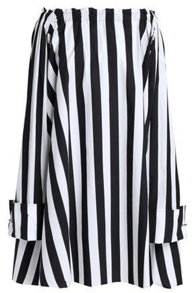 Marques' Almeida Woman Off-the-shoulder Striped Cotton-poplin Mini Dress Black
