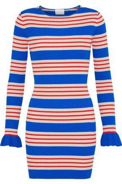 Alice Mccall Woman My Girl Striped Metallic Ribbed-knit Mini Dress Bright Blue