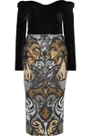 Marchesa Notte Off-the-shoulder Velvet-paneled Sequined Tulle Midi Dress In Black