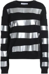 MOSCHINO WOMAN COATED STRIPED WOOL SWEATER BLACK,GB 4146401444607332