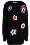 MOSCHINO WOMAN EMBELLISHED INTARSIA COTTON SWEATER BLACK,GB 4230358016518879