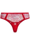 FLEUR DU MAL WOMAN CORDED LACE AND SATIN MID-RISE THONG RED,GB 4146401444606100