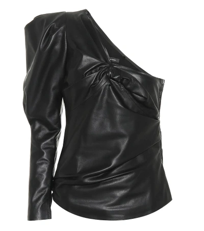 Isabel Marant One-shoulder Volume-sleeve Metallic Twist-front Top In Black