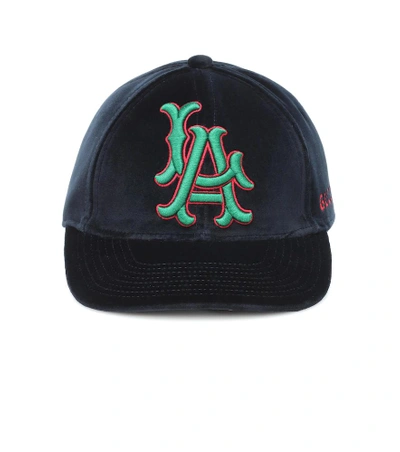 Gucci La Angeles Mlb Velvet Baseball Hat In Blue