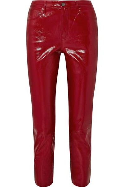 J Brand Ruby Cropped High-rise Slim-leg Patent-leather Jeans In Red