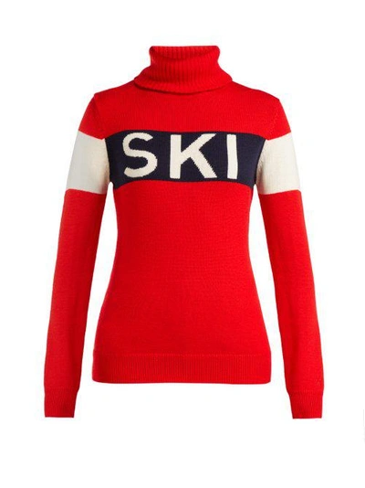Perfect Moment Schild Intarsia Merino Wool Sweater In Red