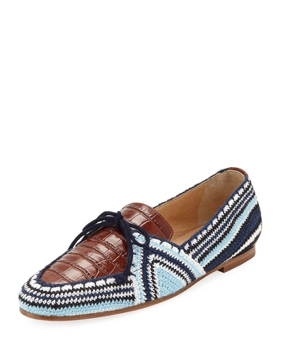 Gabriela Hearst Hays Crochet Flat Loafers In Blue Pattern