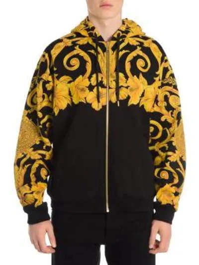 Versace Gold Hibiscus Heritage Sweatshirt Hoodie In Black Multi