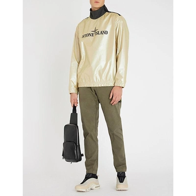 Stone Island Logo-patch Regular-fit Straight Stretch-cotton Trousers In Olive