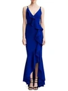 MARCHESA NOTTE Sleeveless Stretch Crepe Ruffle Gown