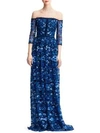 MARCHESA NOTTE Off-The-Shoulder Embroidered Floral Gown