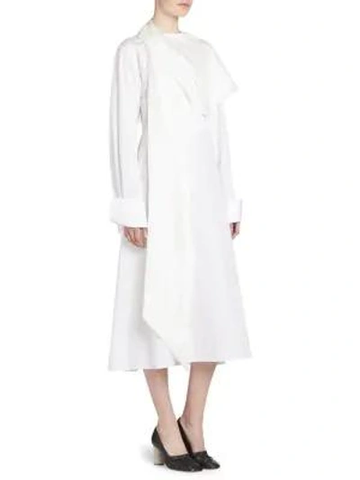 Loewe Sash-neck Layered Cotton Midi Shirt Dress In White