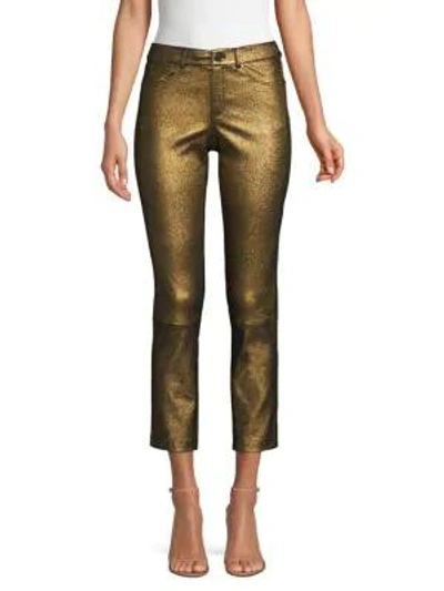Lafayette 148 Mercer Cropped Metallic Leather Skinny Pants In Gold