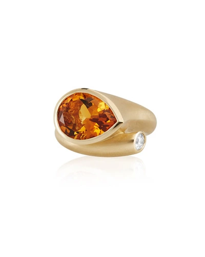 Carelle Whirl 18k Gold Orange Citrine & Diamond Ring