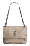 Saint Laurent Niki Medium Quilted Crinkled Glossed-leather Shoulder Bag In Light Natural
