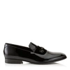 JIMMY CHOO SAWN Black Patent Slipper Shoes with Black Velvet Ribbon Detail and Crystal Stone Detailing,SAWNVXW S