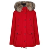MONCLER MACAREUX FUR-TRIMMED SHELL COAT, RED, SHELL COAT, PADDED,2798614