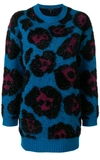Marc Jacobs Leopard-jacquard Metallic Long-sleeve Crewneck Tunic Sweater In Pastel Blue