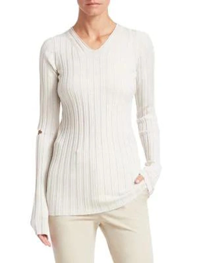 Helmut Lang Slash Wool Ribbed Sweater In Ivory Melange