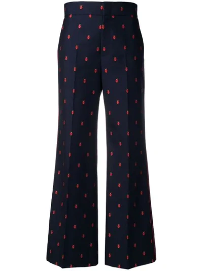 Gucci Embroidered Wool & Cotton Pants In 4238 Blue