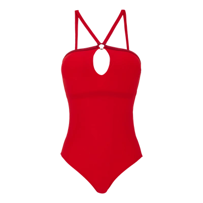 Vilebrequin Women Swimwear - Women Centred Ring One Piece Swimsuit Tuxedo - Swimming Trunk - Feinte In Rouge Laque
