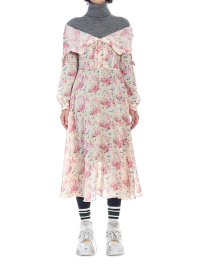 Junya Watanabe Mixed Media Floral Turtleneck Dress In Multicolor
