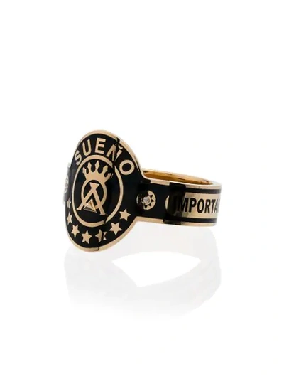 Foundrae Dream 18-karat Gold, Enamel And Diamond Signet Ring In Black