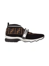 Fendi Rockoko Logo-jacquard Stretch-knit And Mesh Slip-on Sneakers In Black