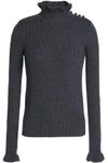 SEE BY CHLOÉ SEE BY CHLOÉ WOMAN RUFFLE-TRIMMED RIBBED WOOL TURTLENECK SWEATER ANTHRACITE,3074457345619898183