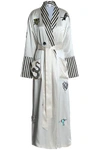 OLIVIA VON HALLE WOMAN STRIPED-TRIMMED APPLIQUÉD SILK-SATIN dressing gown OFF-WHITE,GB 1016843420044189