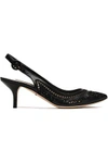 DOLCE & GABBANA DOLCE & GABBANA WOMAN BRODERIE ANGLAISE LEATHER AND MESH SLINGBACK PUMPS BLACK,3074457345618745493