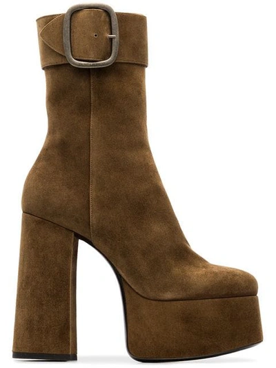 Saint Laurent Billy Suede Plateau Ankle Boots In Brown