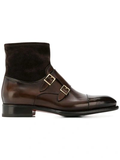 Santoni Monk Ankle Boots In Brown