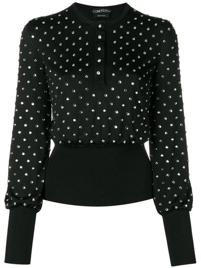 Tom Ford Embellished Knitted Top In Black