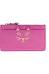 CHARLOTTE OLYMPIA CHARLOTTE OLYMPIA WOMAN FELINE METALLIC PRINTED TEXTURED-LEATHER COIN PURSE PINK,3074457345619593745
