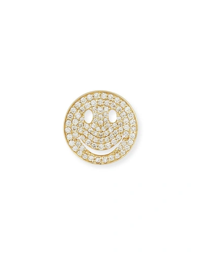 Sydney Evan Large Pave Diamond Happy Face Stud Earring In Yellow Gold