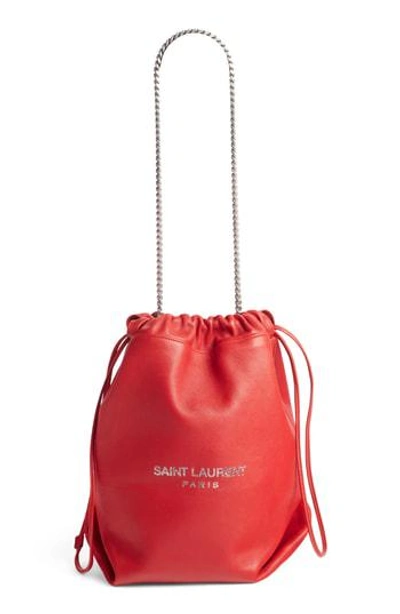 Saint Laurent Teddy Leather Bucket Bag In Cremasoft
