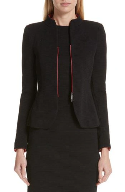 Emporio Armani Honeycomb Contrast Zip Jacket In Black