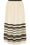 RED VALENTINO PLEATED STRIPED TULLE MIDI SKIRT