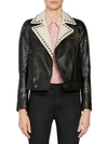 SAINT LAURENT Two-Tone Leather Studded Moto Jacket