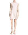 Theory Crewneck A-line Admiral Crepe Pleated Day Dress In Sheer Pink