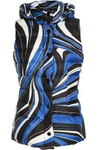 EMILIO PUCCI WOMAN QUILTED PRINTED SHELL DOWN HOODED VEST BLUE,GB 4146401444611596