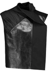 RICK OWENS RICK OWENS WOMAN RUCHED SHELL, CRINKLED-LEATHER AND WOOL-BLEND VEST BLACK,3074457345617442139